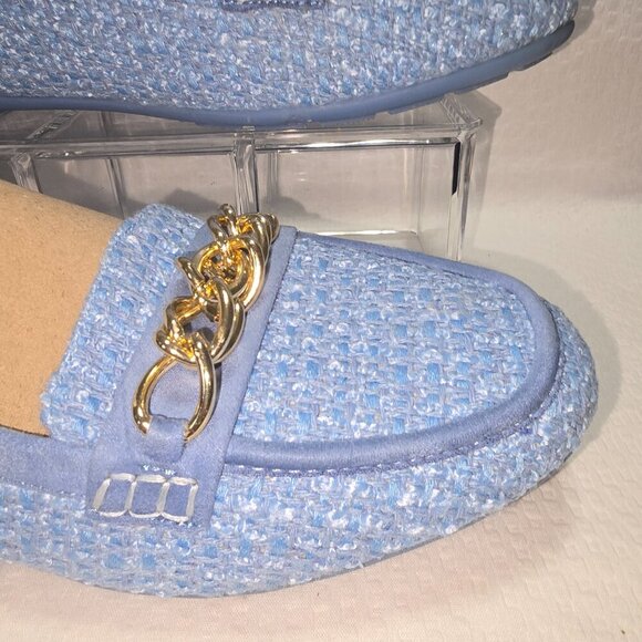 CATOS WOMENS BLUE TWEED LOAFER CHAIN ACCENT ON TOE LIKE NEW SIZE 9 EUC - Picture 4 of 9